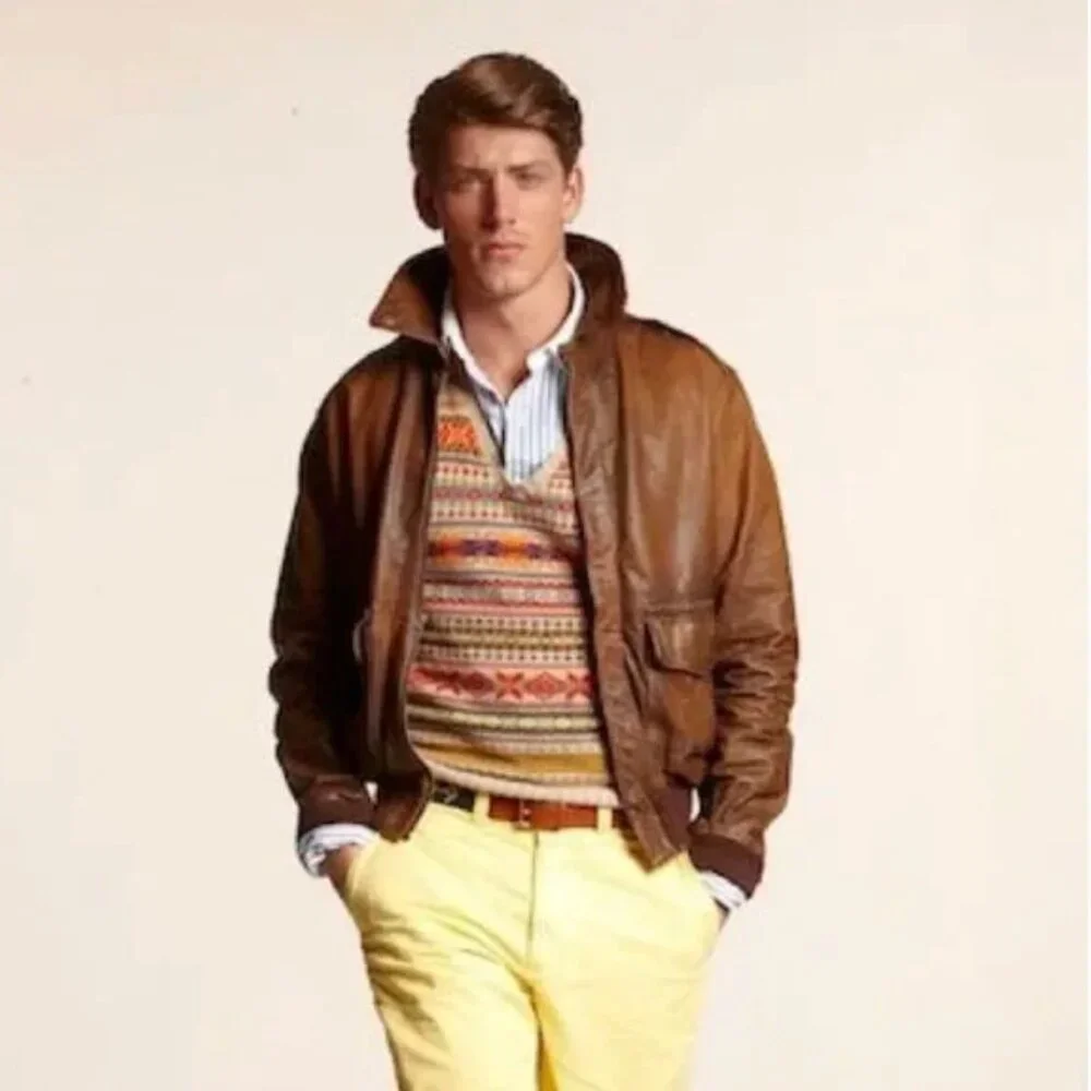 Members Only Men's Chocolate Brown Leather Bomber Jacket 42 - Picture 16 of 16